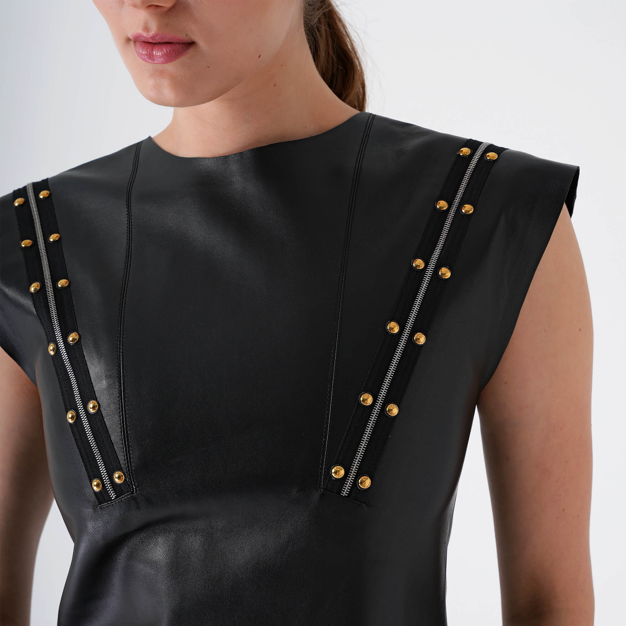 Louis Vuitton - Black Leather Sleeveless Blouses